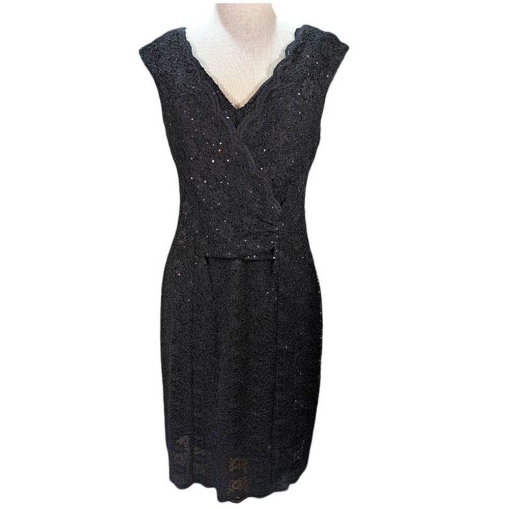 Connected Apparel Sequin Dress Womens 10 Black Mob Wife Vampy Gothic Chic Retro